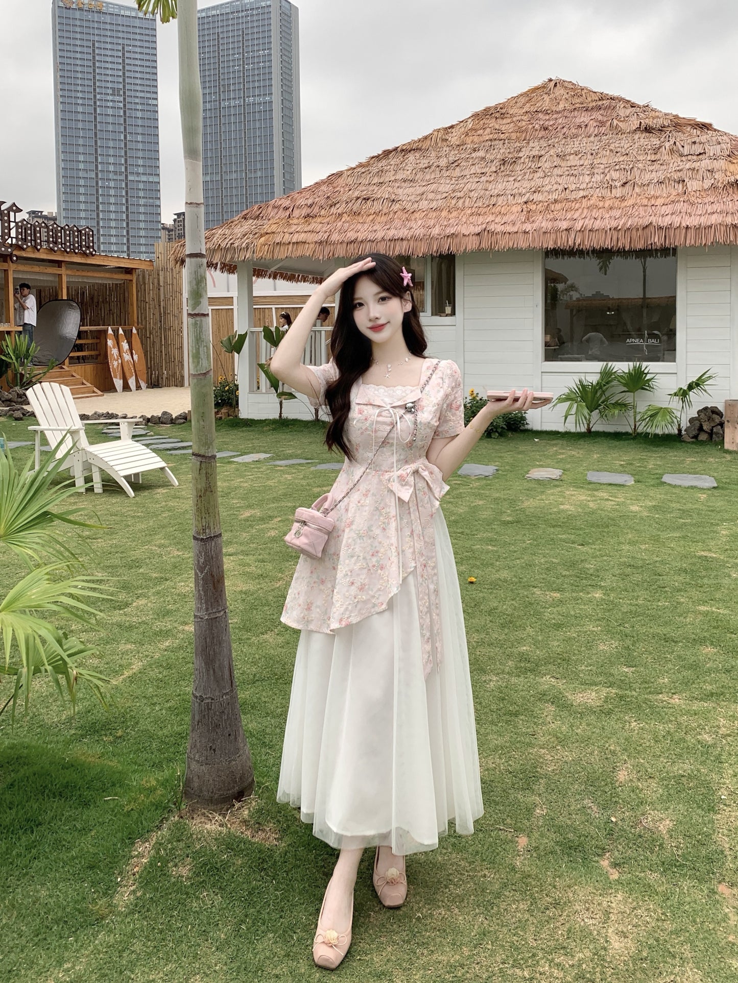 Pastle Floral Mesh Layered Dress