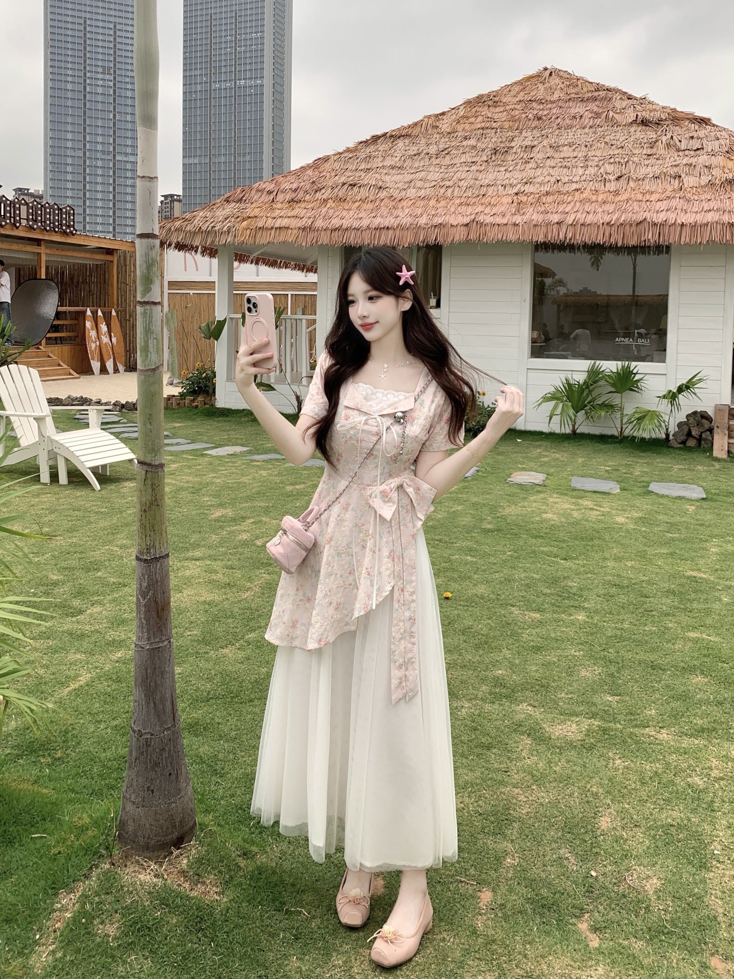 Pastle Floral Mesh Layered Dress