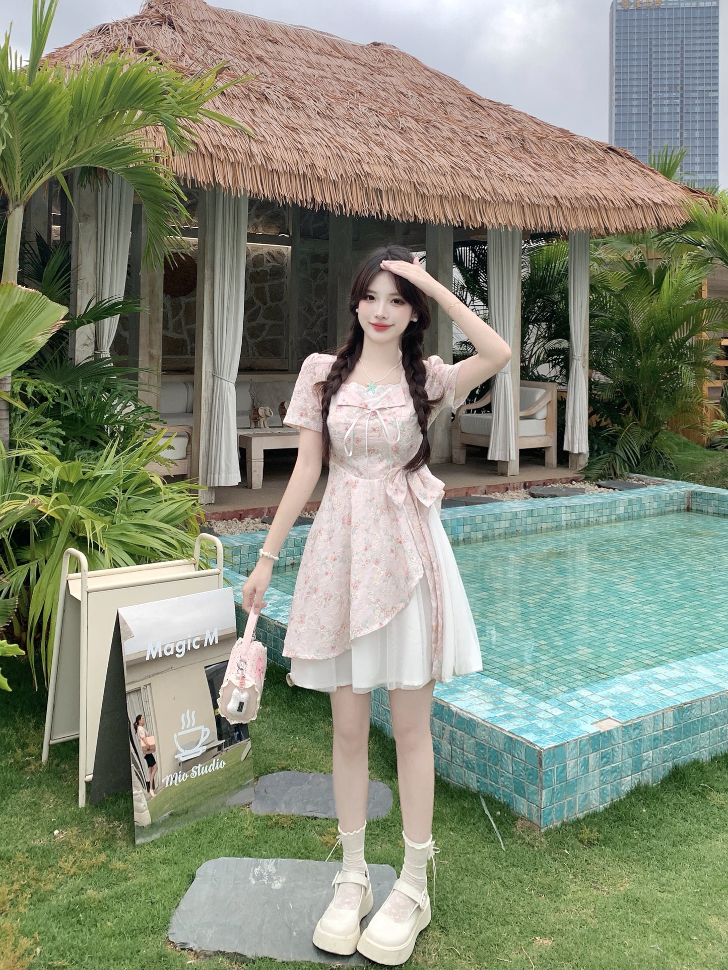 Pastle Floral Mesh Layered Dress