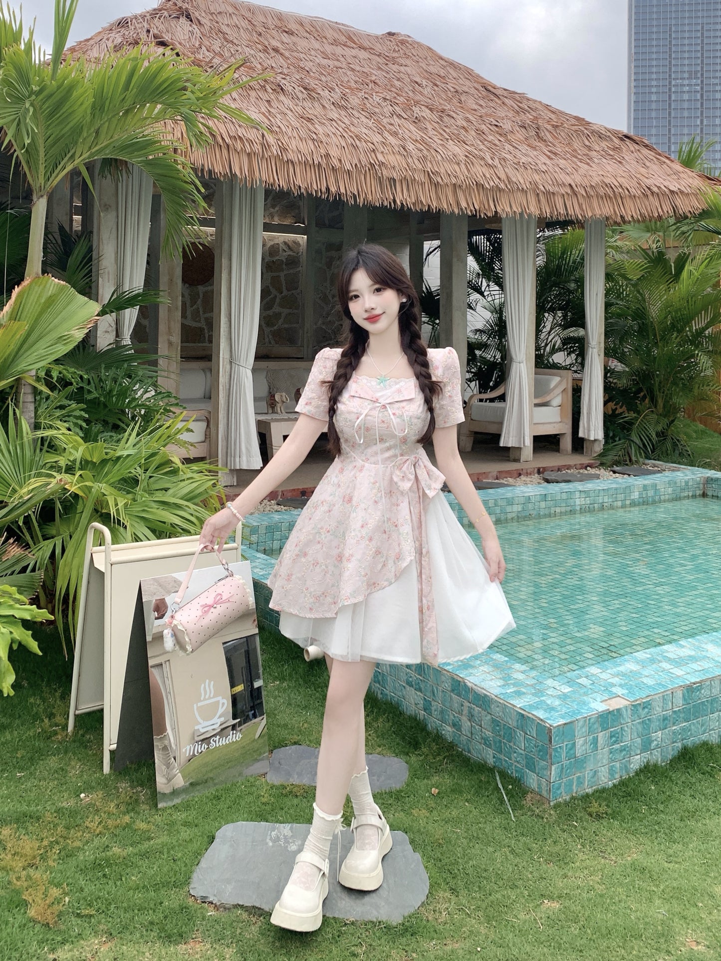 Pastle Floral Mesh Layered Dress