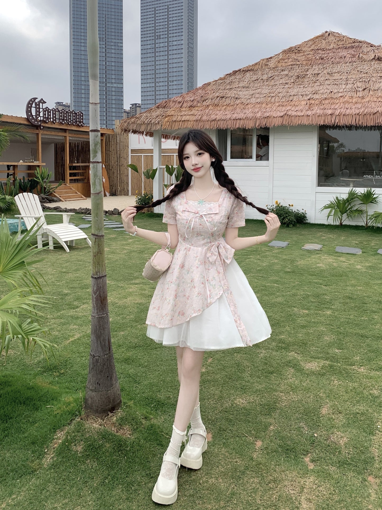 Pastle Floral Mesh Layered Dress