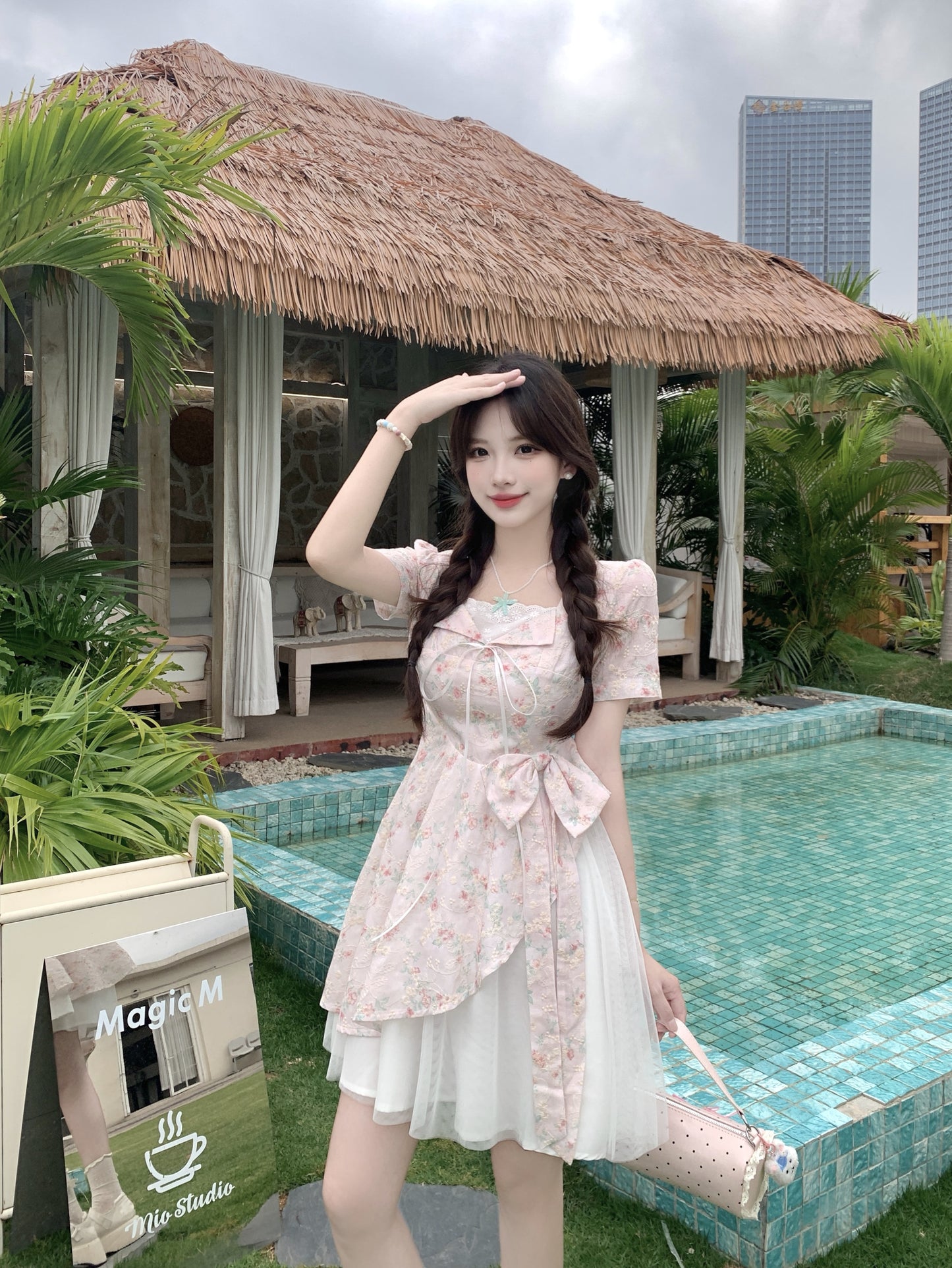 Pastle Floral Mesh Layered Dress