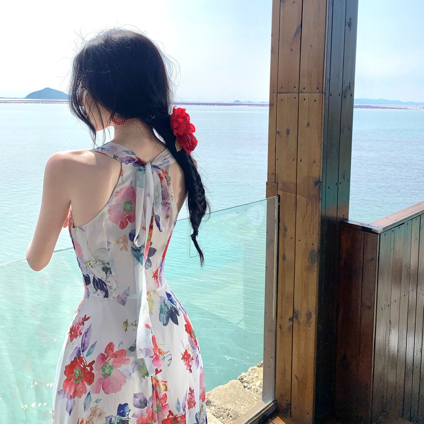 Floral V-Neck Halter Maxi Dress