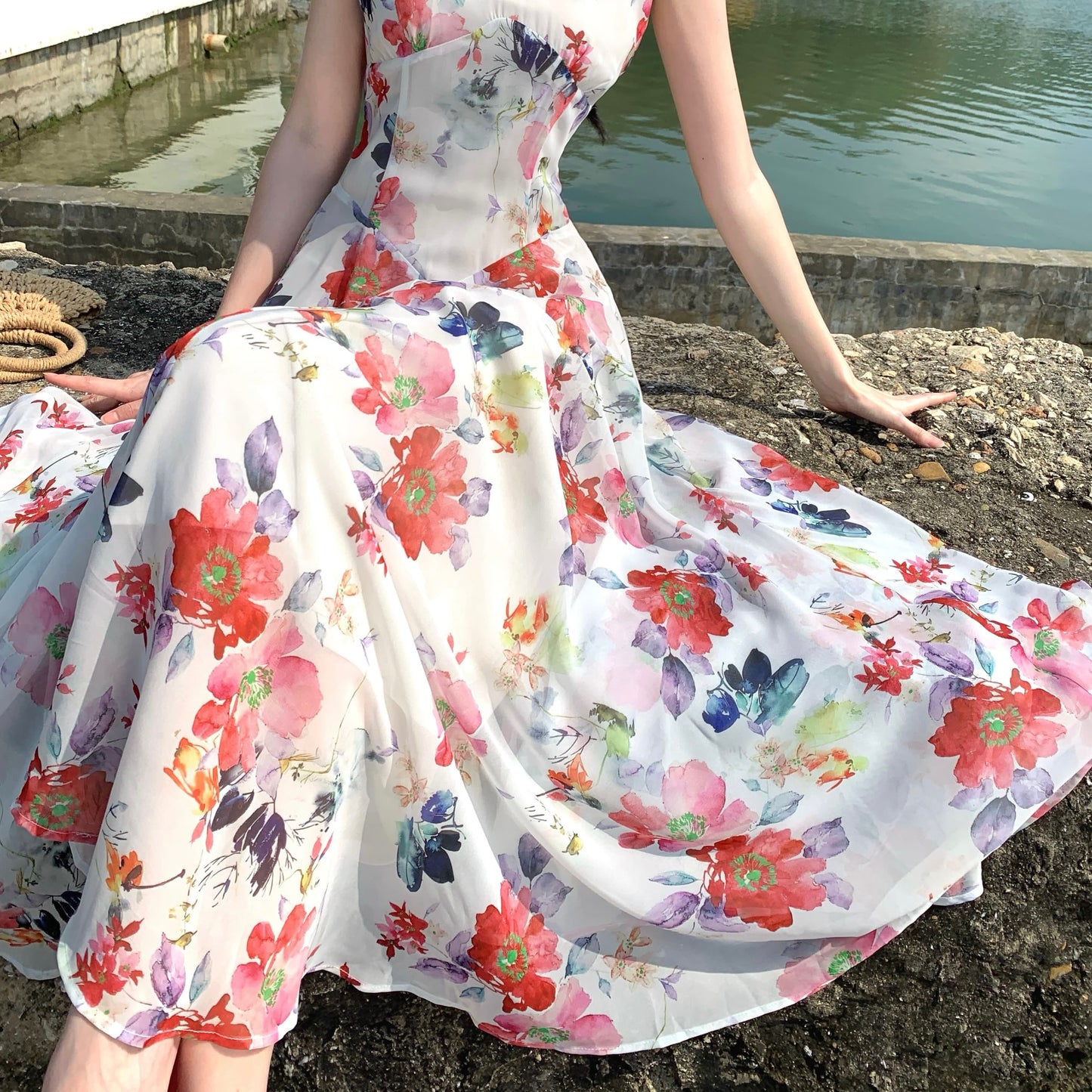 Floral V-Neck Halter Maxi Dress