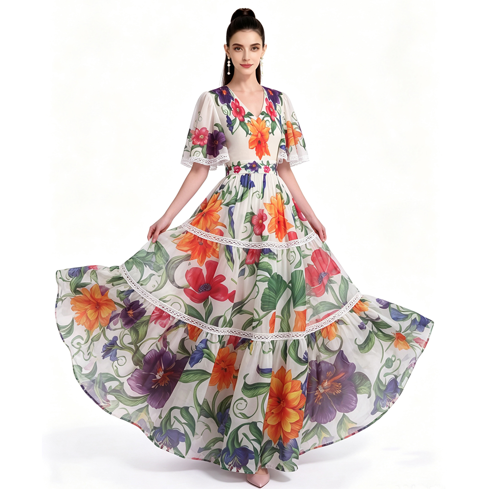 Floral V-Neck Tiered Maxi Dress