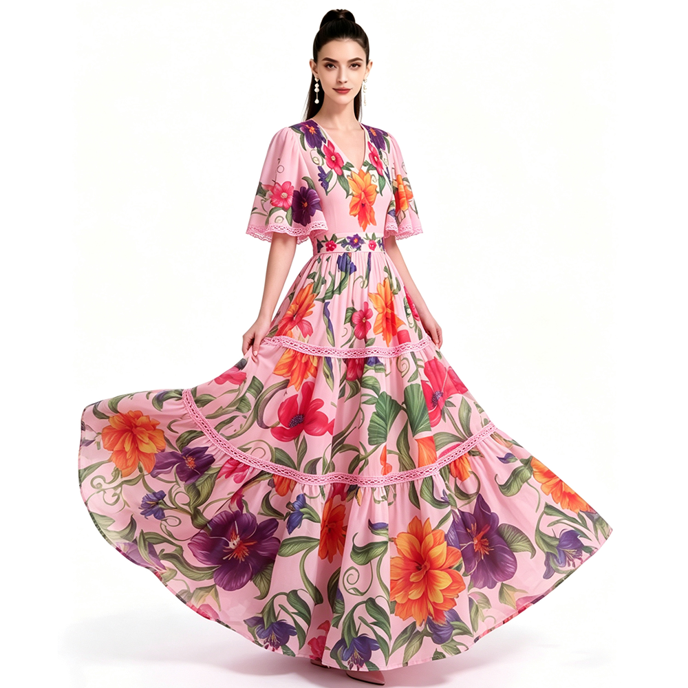 Floral V-Neck Tiered Maxi Dress