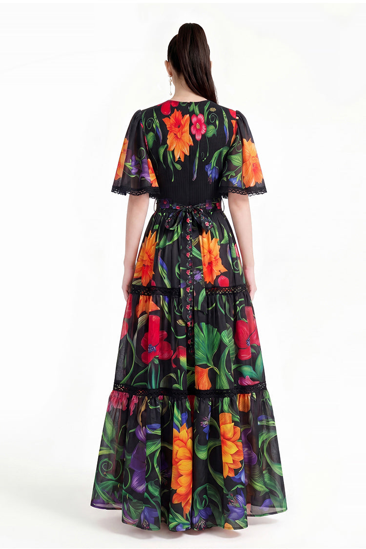 Floral V-Neck Tiered Maxi Dress