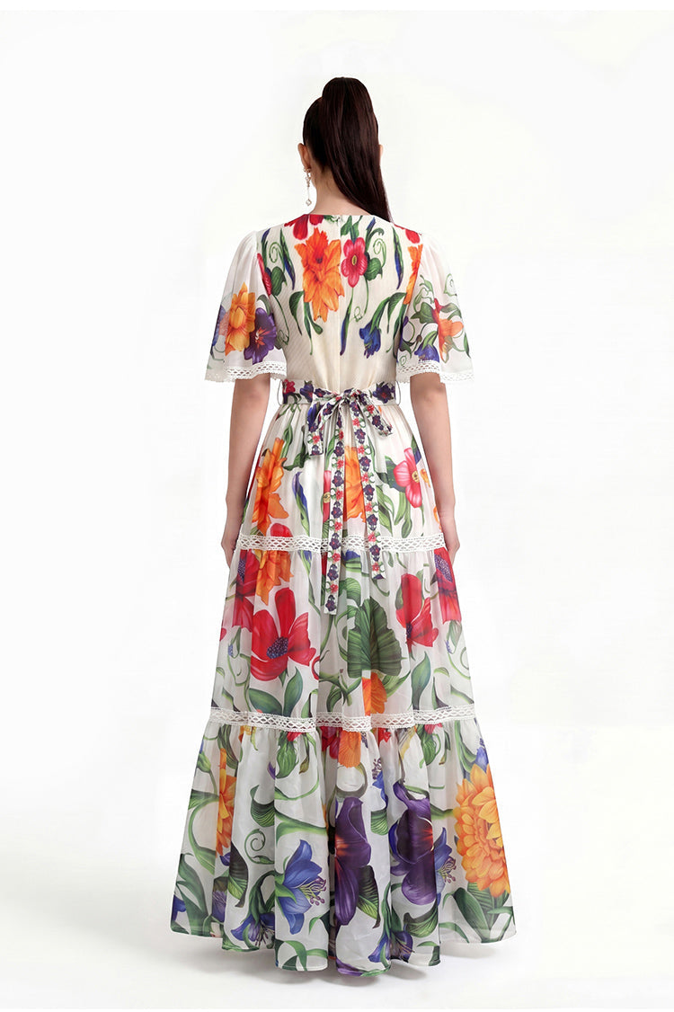 Floral V-Neck Tiered Maxi Dress