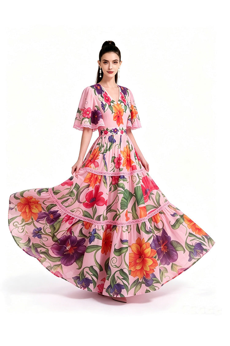 Floral V-Neck Tiered Maxi Dress