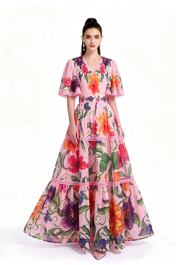 Floral V-Neck Tiered Maxi Dress