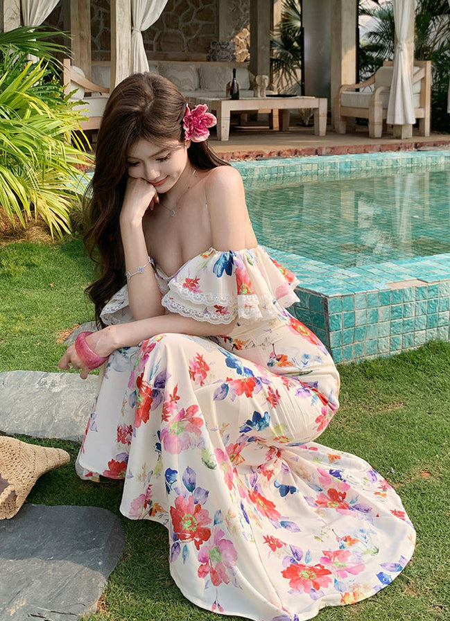 Floral Print Off-Shoulder Dress - Floral Mini Dress And Floral Maxi Dress