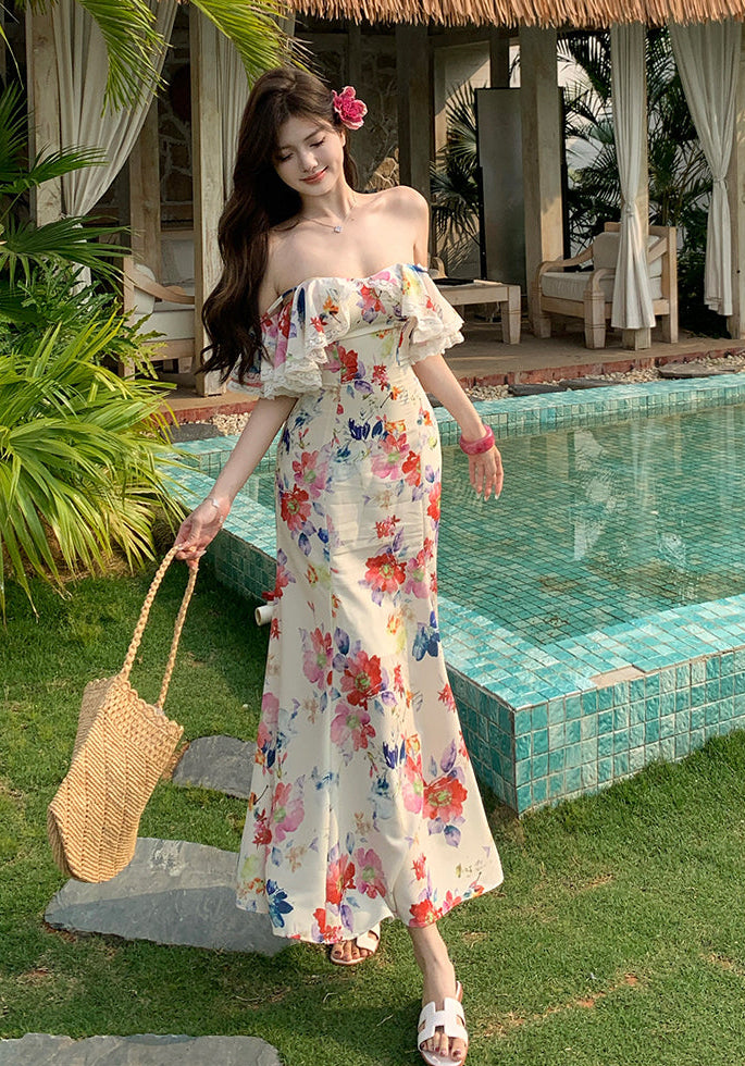 Floral Print Off-Shoulder Dress - Floral Mini Dress And Floral Maxi Dress
