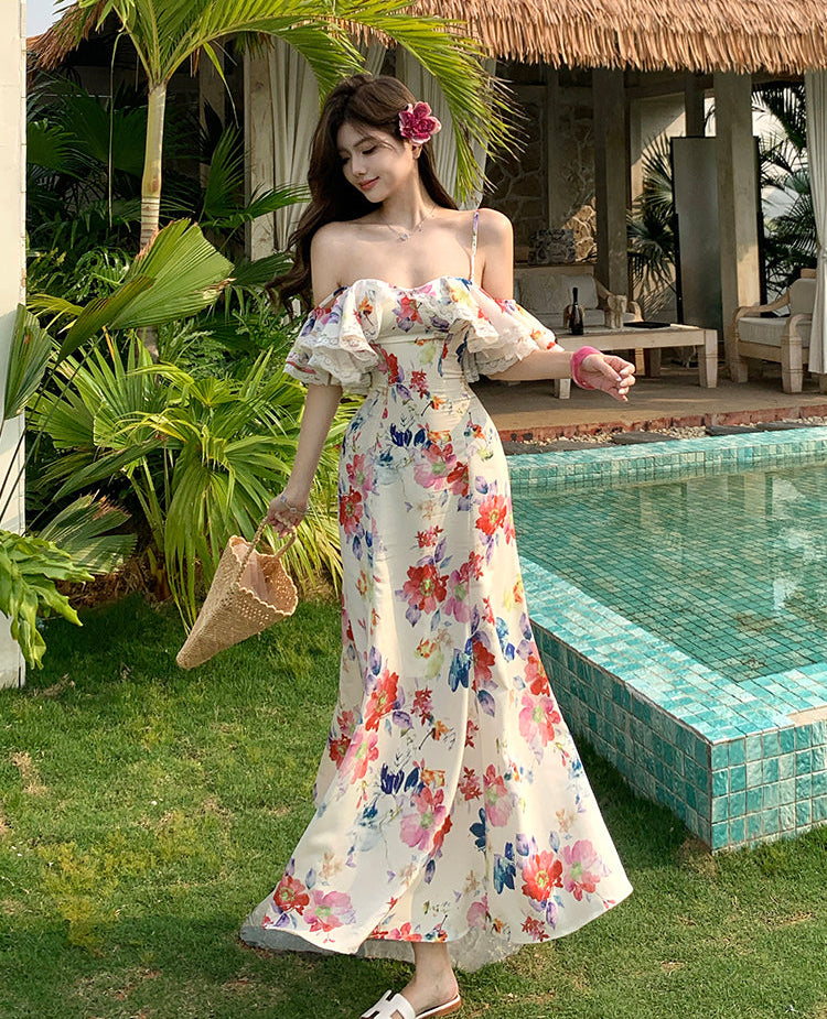 Floral Print Off-Shoulder Dress - Floral Mini Dress And Floral Maxi Dress