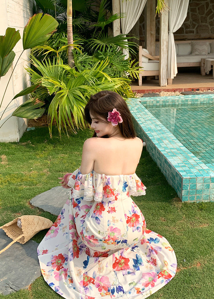 Floral Print Off-Shoulder Dress - Floral Mini Dress And Floral Maxi Dress