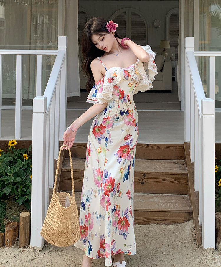 Floral Print Off-Shoulder Dress - Floral Mini Dress And Floral Maxi Dress