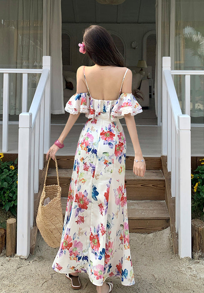 Floral Print Off-Shoulder Dress - Floral Mini Dress And Floral Maxi Dress