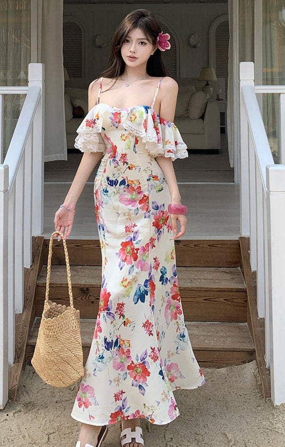 Floral Print Off-Shoulder Dress - Floral Mini Dress And Floral Maxi Dress