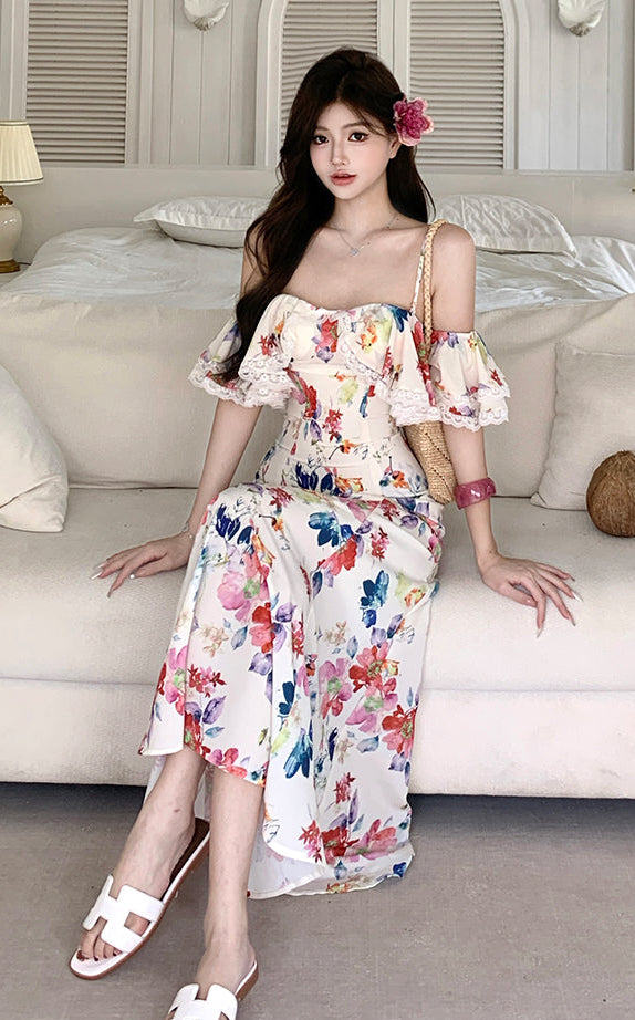 Floral Print Off-Shoulder Dress - Floral Mini Dress And Floral Maxi Dress