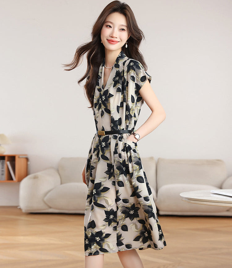 Vintage-Inspired Cap Sleeve Botanical Tea Dress