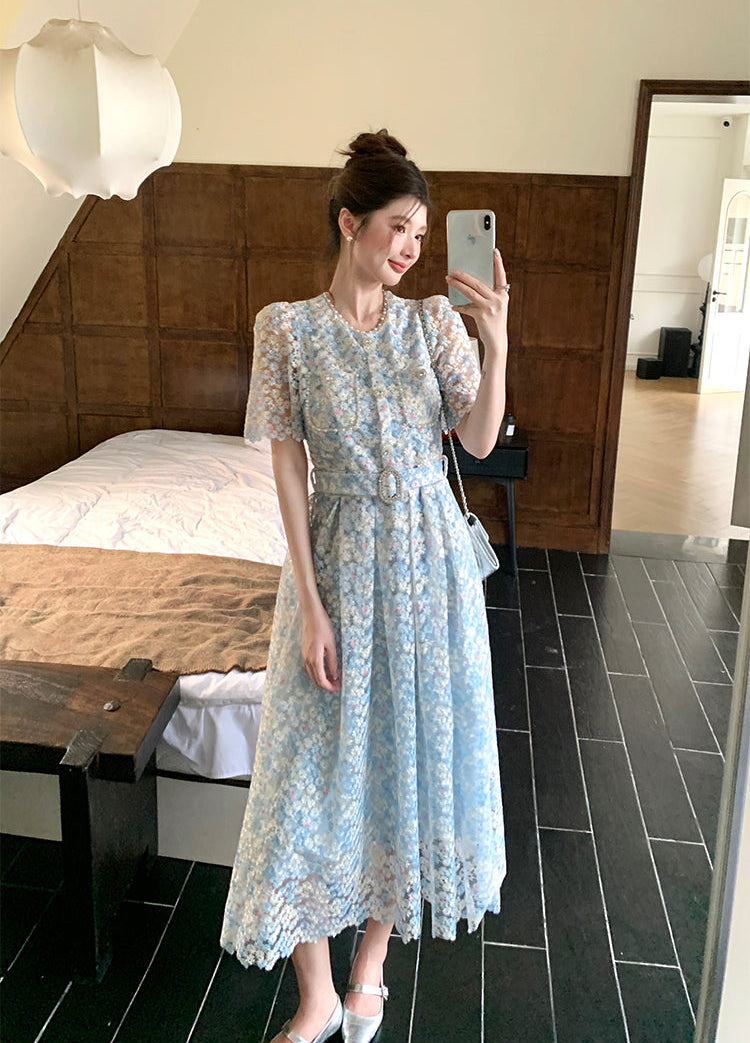 Pastel Garden Party A-Line Lace Dress