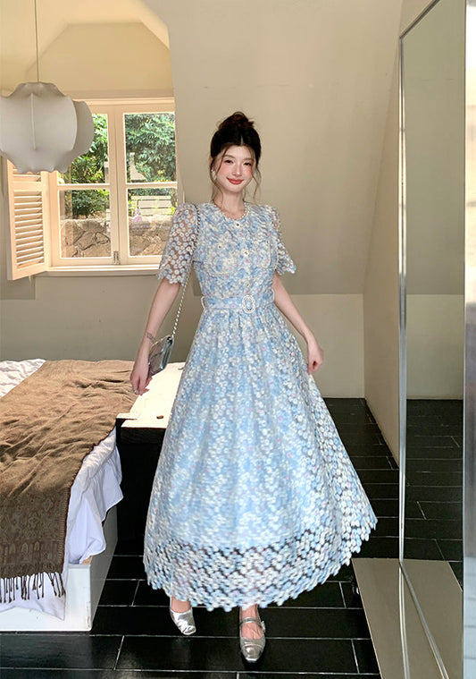 Pastel Garden Party A-Line Lace Dress