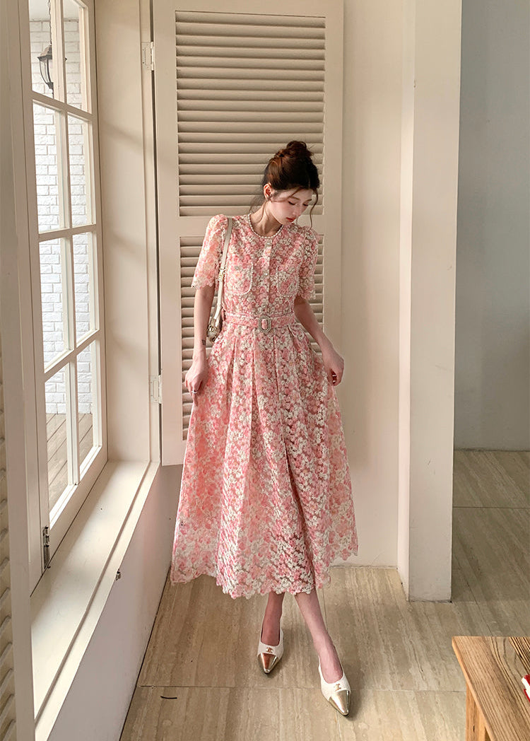 Pastel Garden Party A-Line Lace Dress