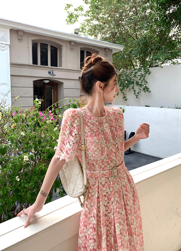 Pastel Garden Party A-Line Lace Dress