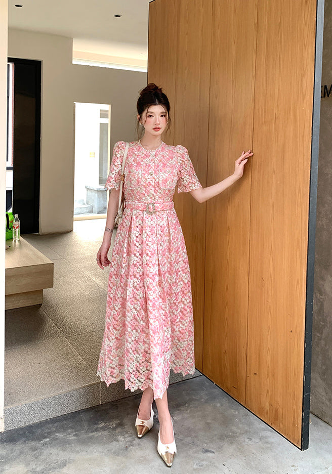 Pastel Garden Party A-Line Lace Dress