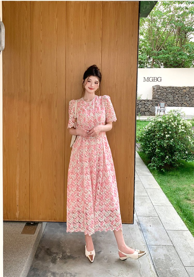 Pastel Garden Party A-Line Lace Dress