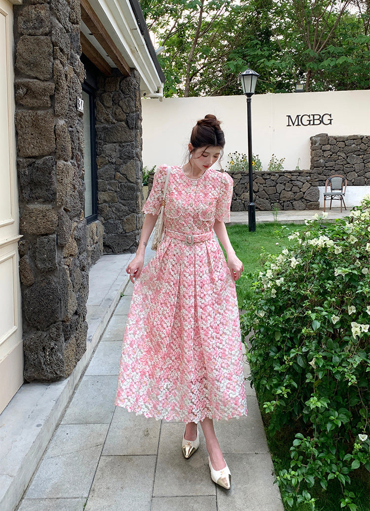 Pastel Garden Party A-Line Lace Dress