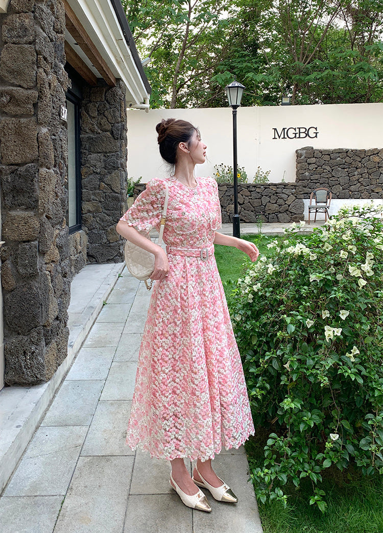 Pastel Garden Party A-Line Lace Dress