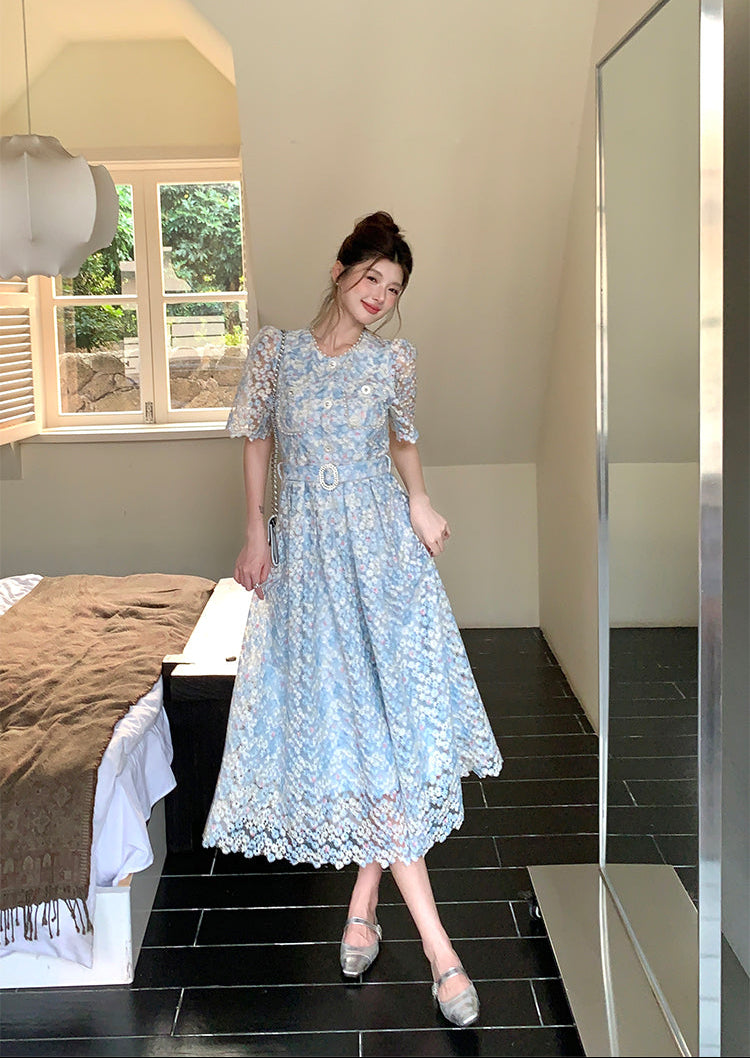 Pastel Garden Party A-Line Lace Dress