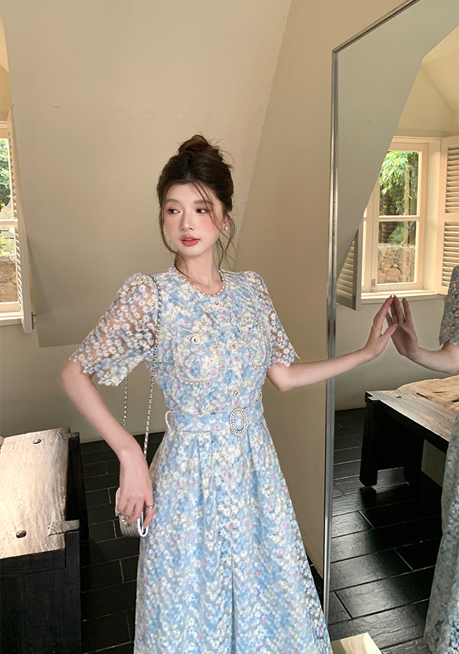 Pastel Garden Party A-Line Lace Dress
