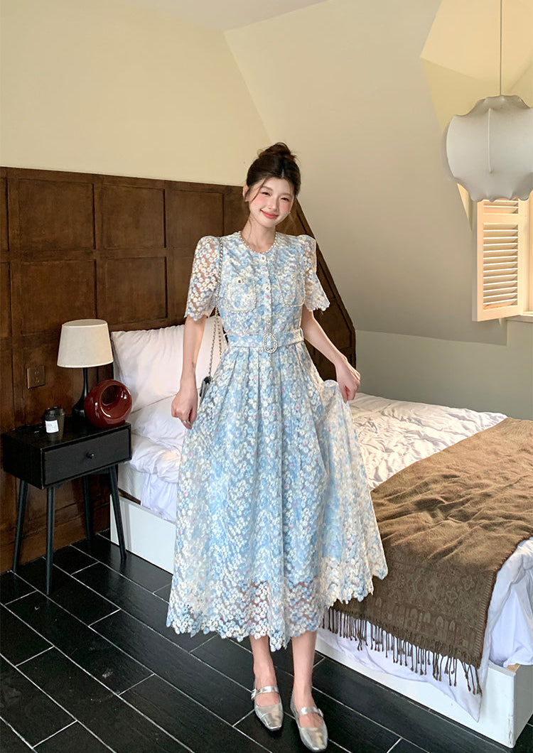 Pastel Garden Party A-Line Lace Dress