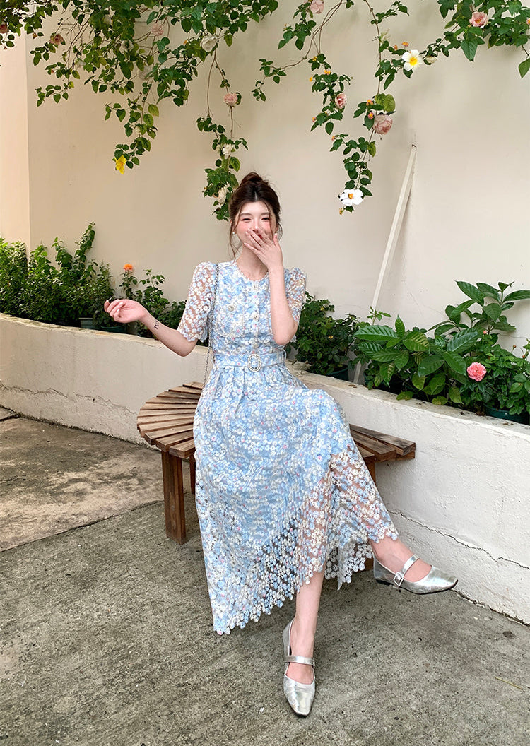 Pastel Garden Party A-Line Lace Dress