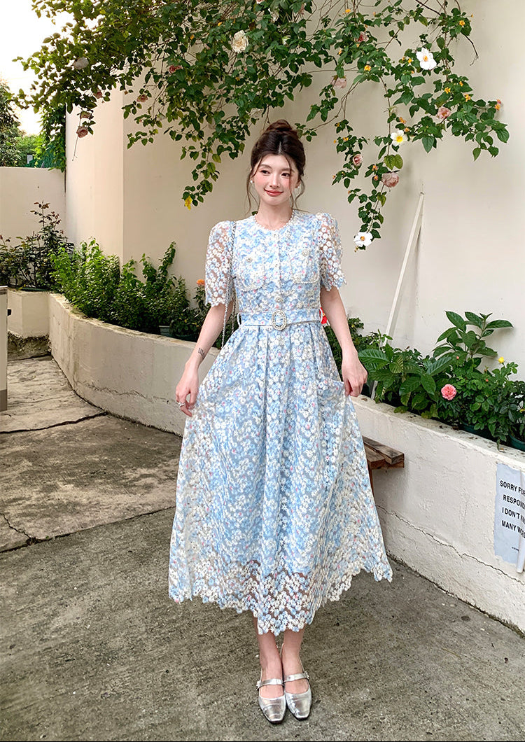 Pastel Garden Party A-Line Lace Dress
