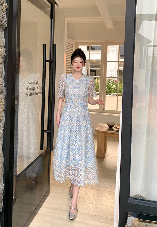 Pastel Garden Party A-Line Lace Dress