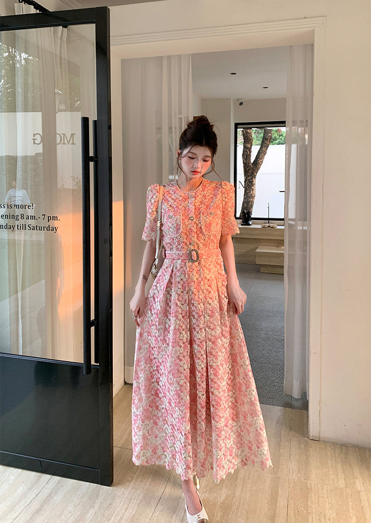 Pastel Garden Party A-Line Lace Dress