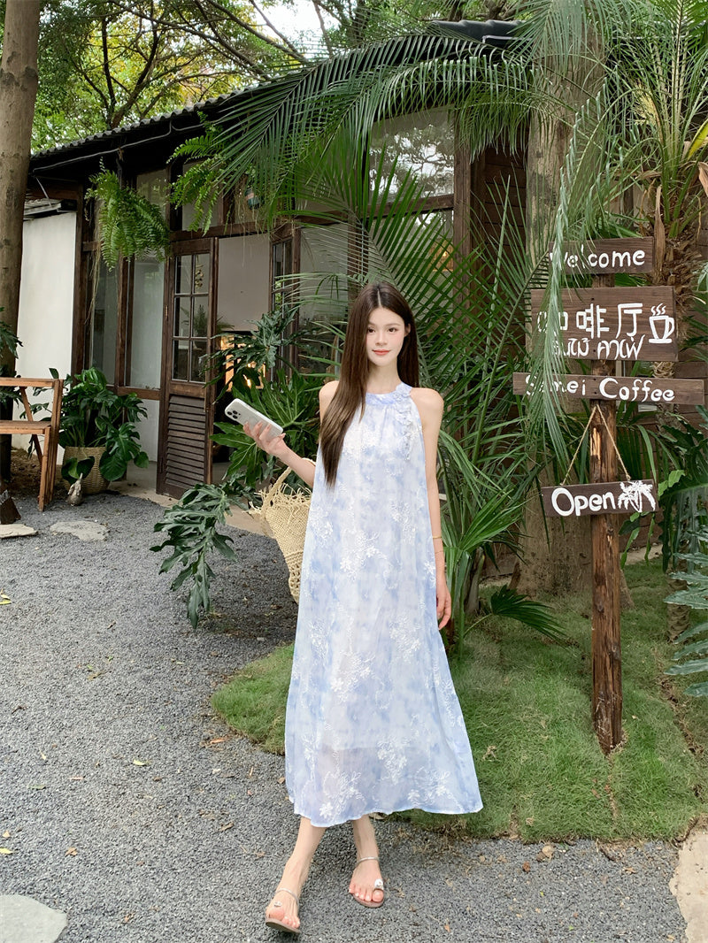 Flowy Halter Trapeze Maxi Dress