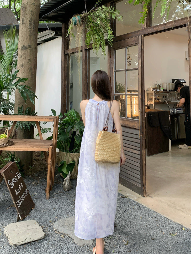 Flowy Halter Trapeze Maxi Dress