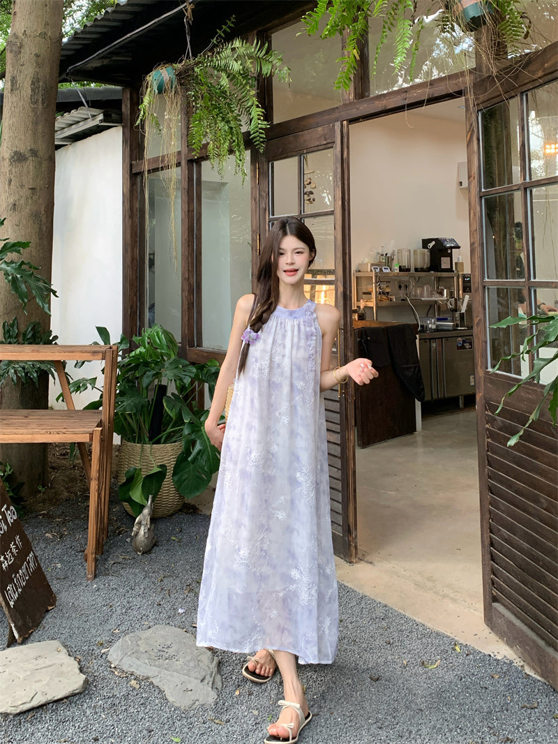 Flowy Halter Trapeze Maxi Dress