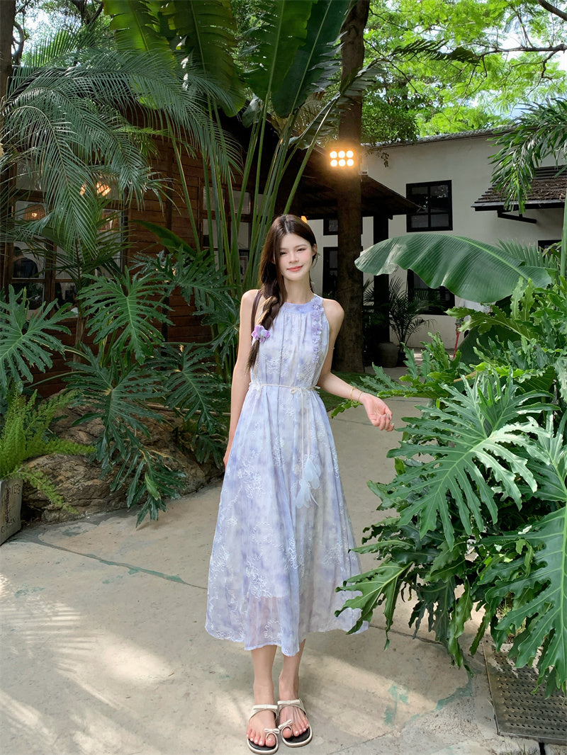 Flowy Halter Trapeze Maxi Dress