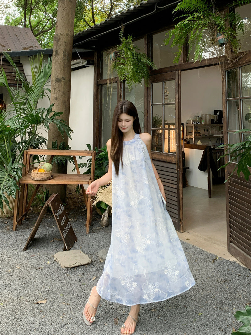 Flowy Halter Trapeze Maxi Dress