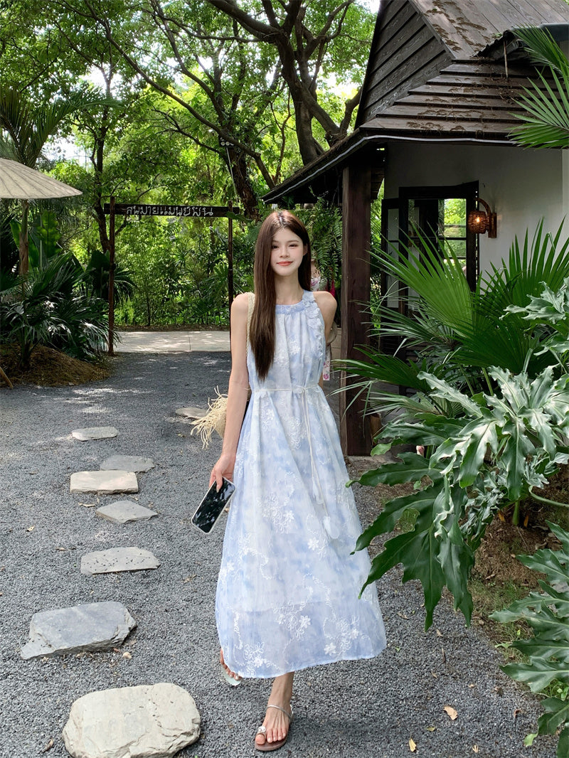 Flowy Halter Trapeze Maxi Dress