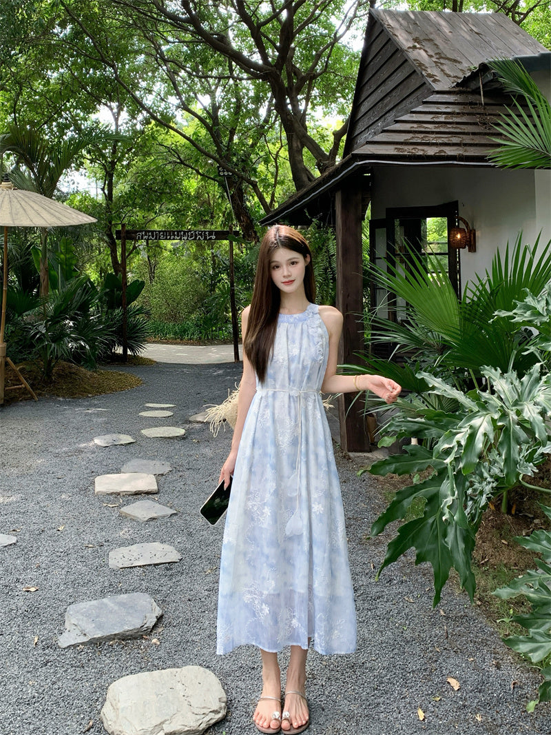 Flowy Halter Trapeze Maxi Dress