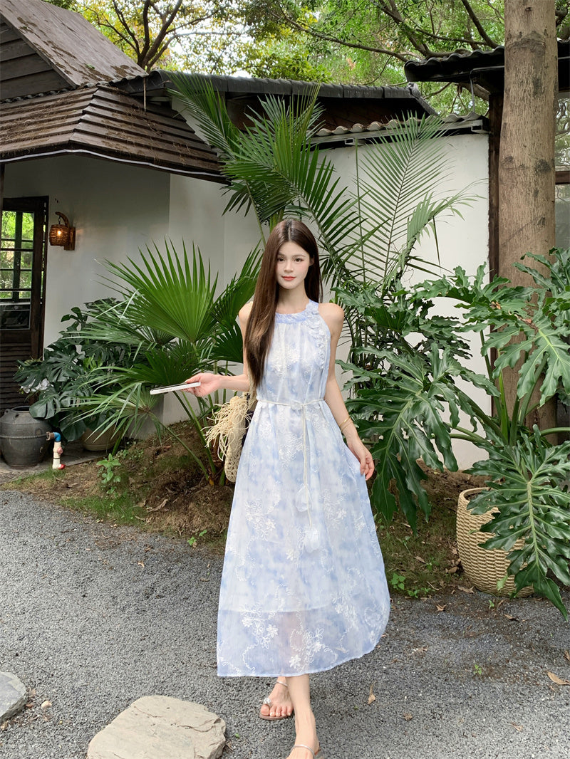 Flowy Halter Trapeze Maxi Dress