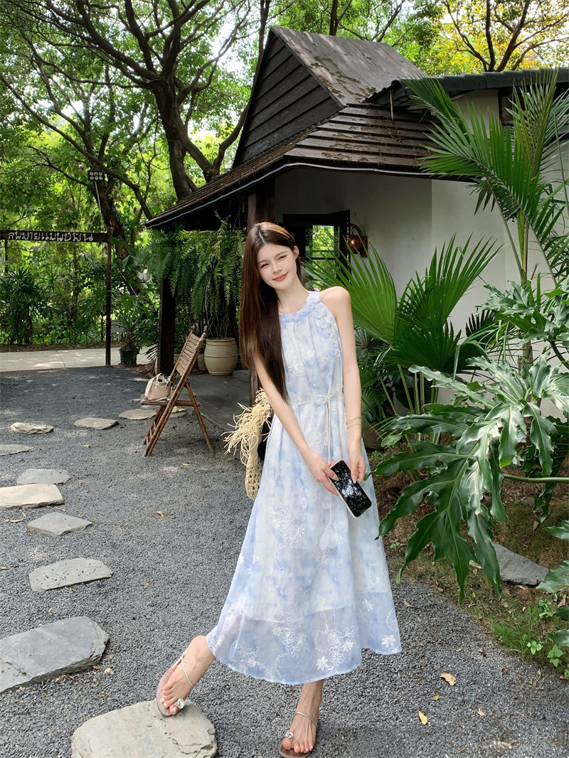 Flowy Halter Trapeze Maxi Dress