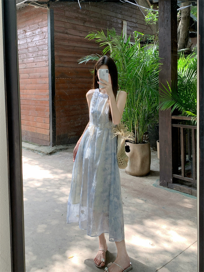 Flowy Halter Trapeze Maxi Dress