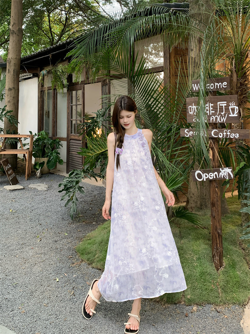 Flowy Halter Trapeze Maxi Dress