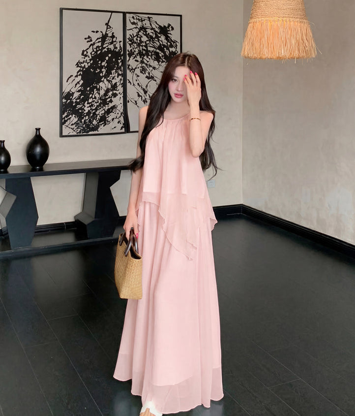 Gentle And Youthful Chiffon Two-Piece Set With Camisole Top and Skirt